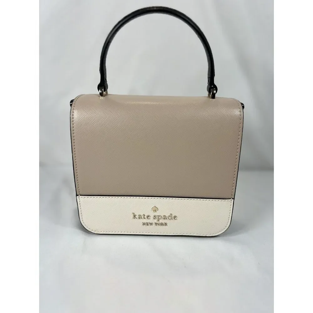 Kate Spade New York STACI SQUARE CROSSBODY EUC Warm‎ Beige Black Ivory